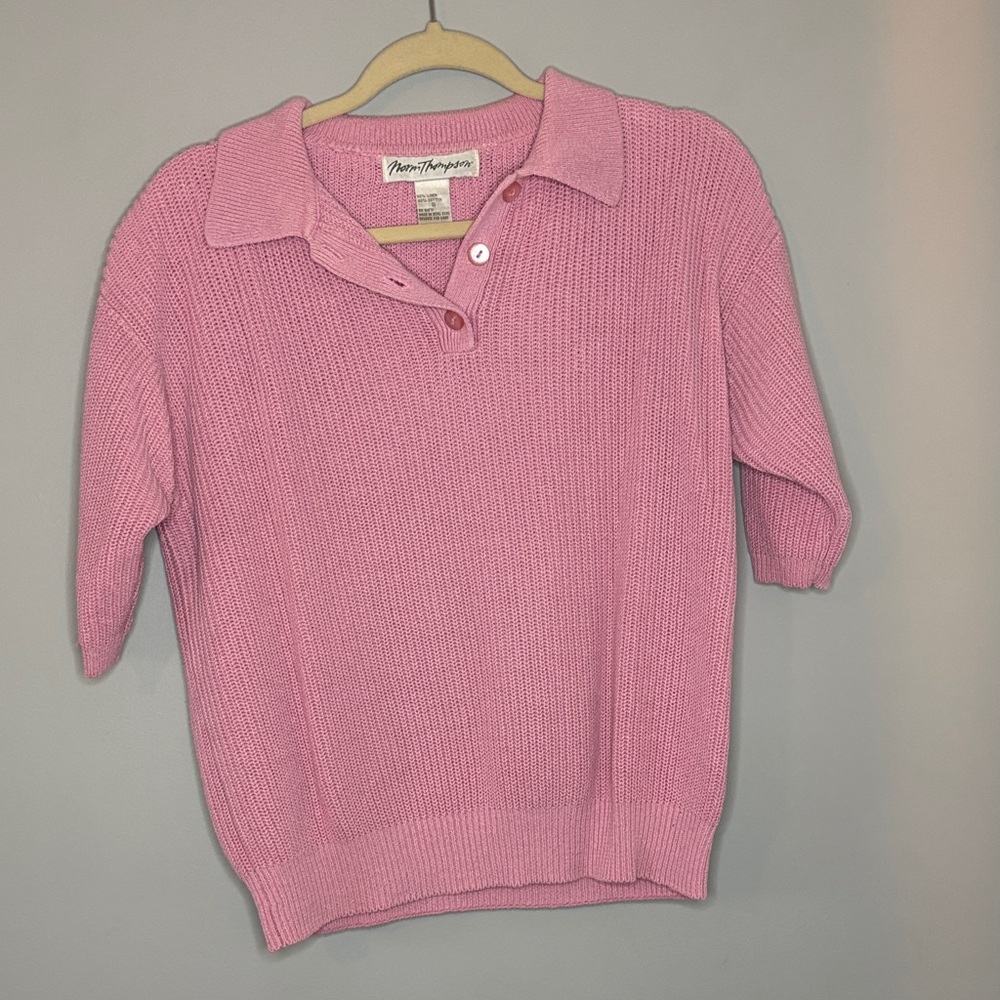 Norm Thompson Pink Knit Polo Sweater
